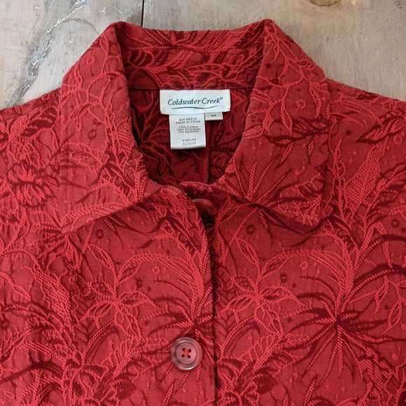 Coldwater Creek Red Embossed Floral Boxy Blazer Size M - Picture 3 of 3